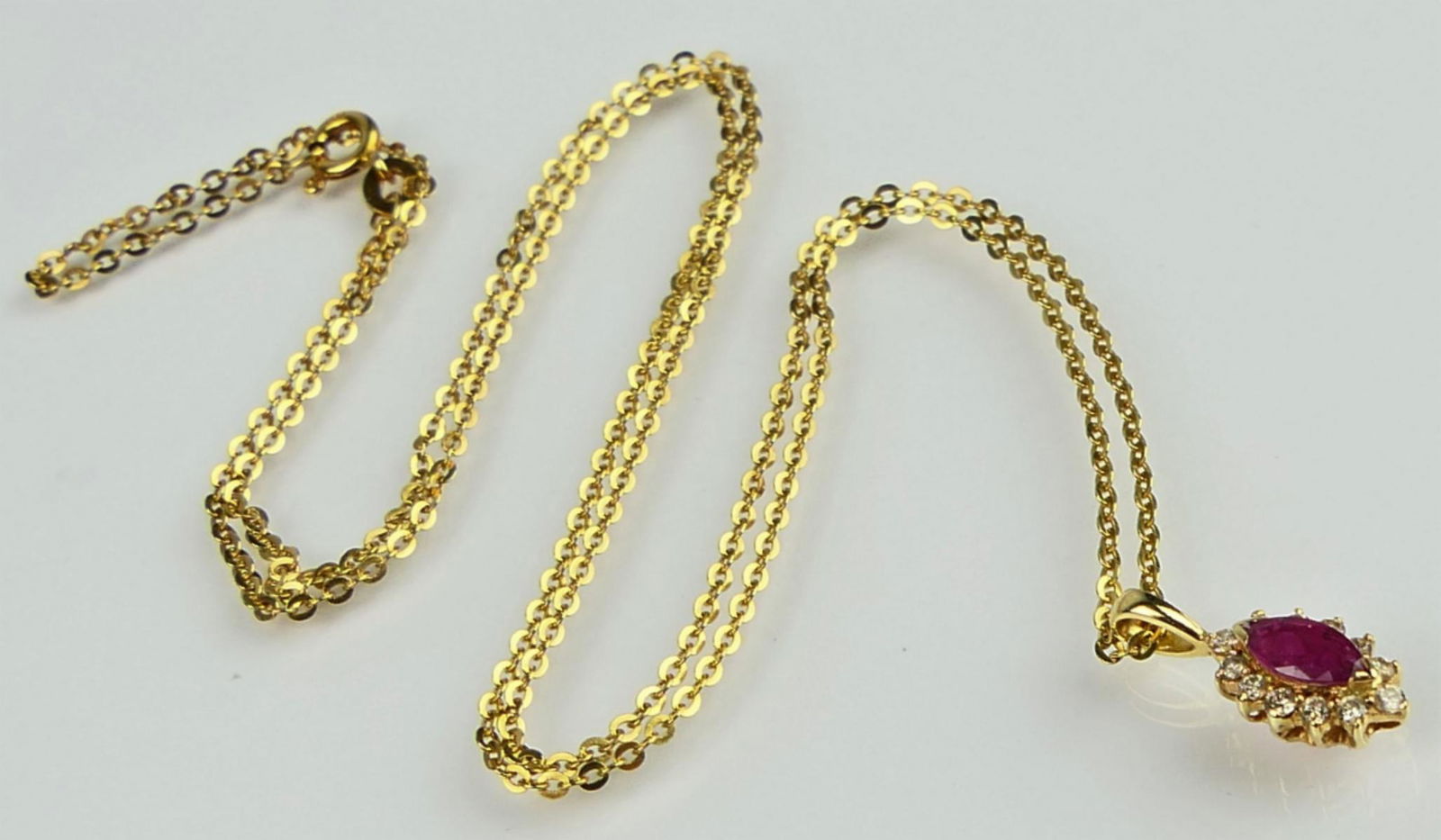 18KT YELLOW GOLD NECKLACE RUBY & DIAMOND PENDANT (1 of 3)