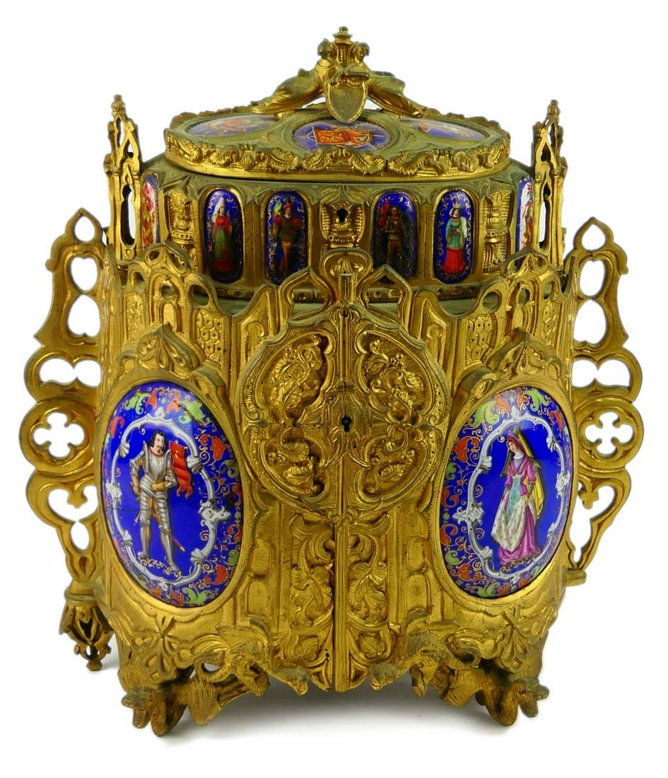 19TH C CONTINENTAL BRONZE PORCELAIN JEWELRY BOX (1 of 10)