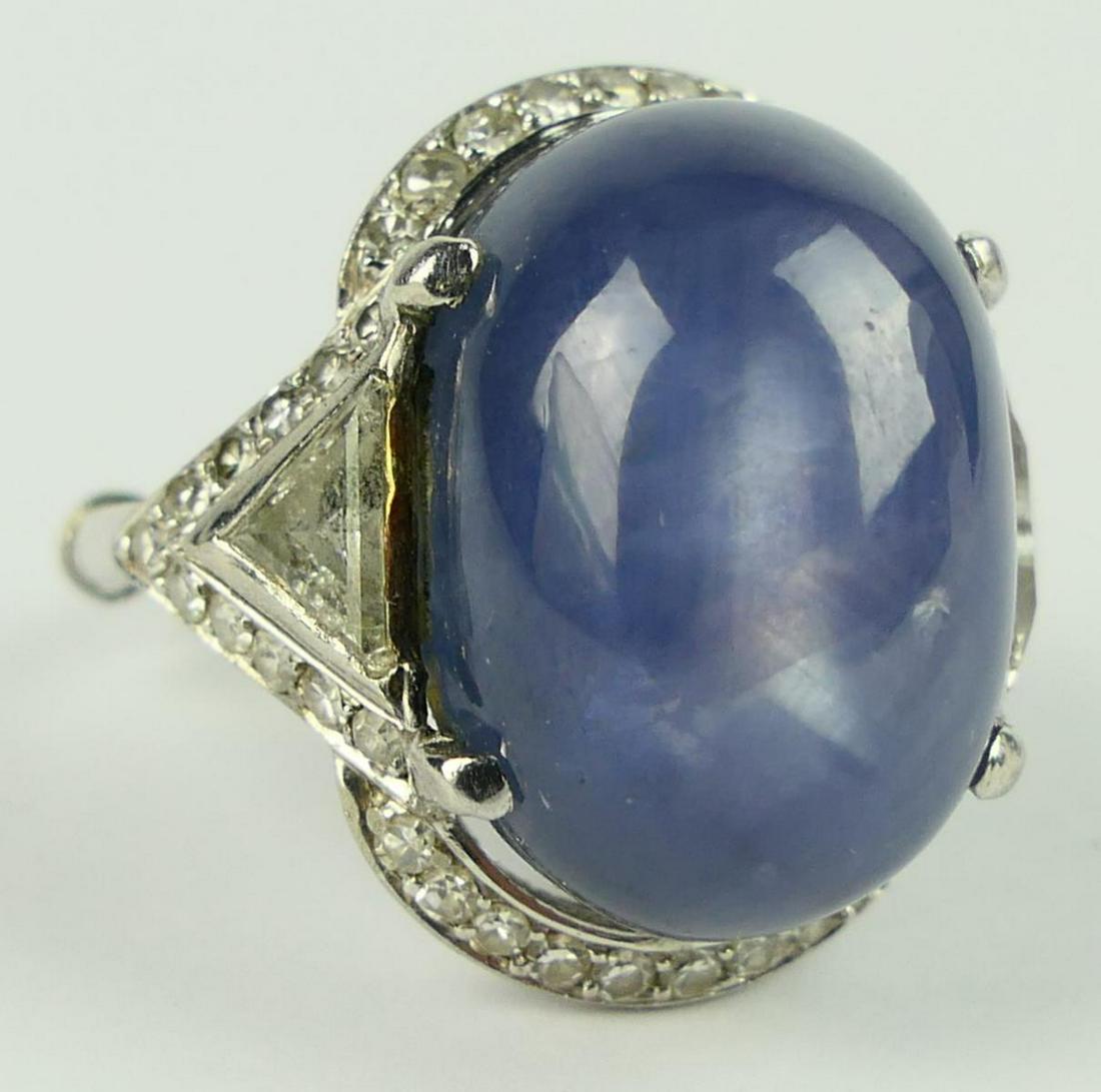 18KT WHITE GOLD CABOCHON SAPPHIRE DIAMOND RING (1 of 4)