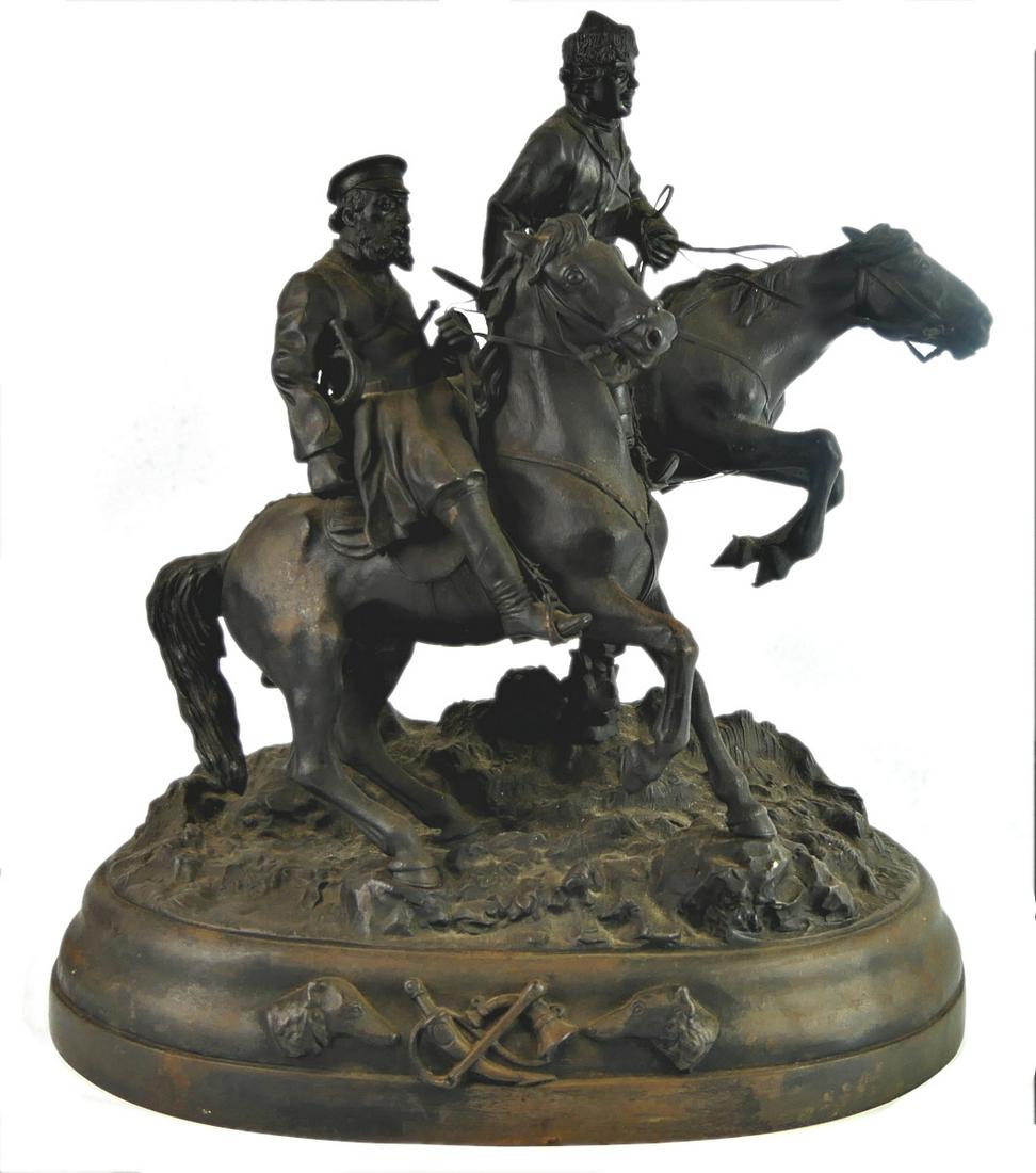 ANTIQUE RUSSIAN BRONZE/SPELTER COSSACKS  HORSEBACK (1 of 11)