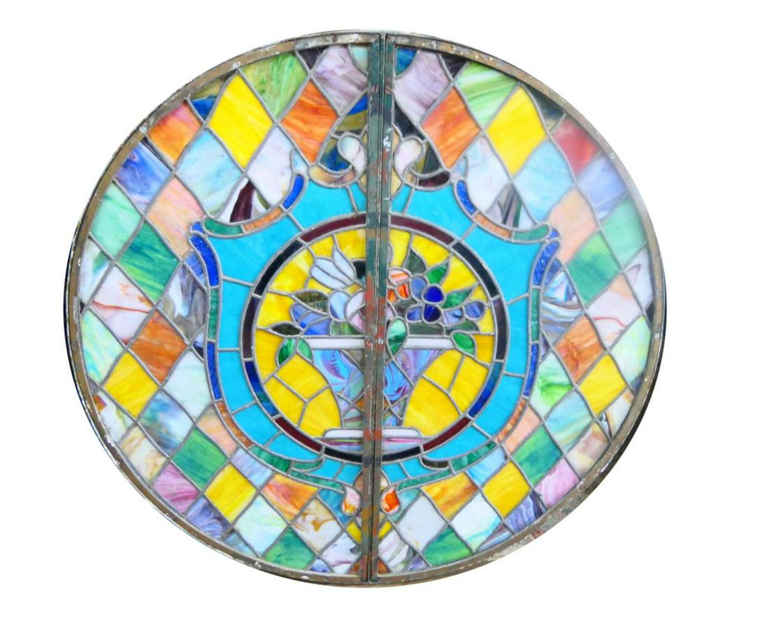 LARGE 41" DIAMETER FLORAL STAINED GLASS WINDOW (1 of 6)