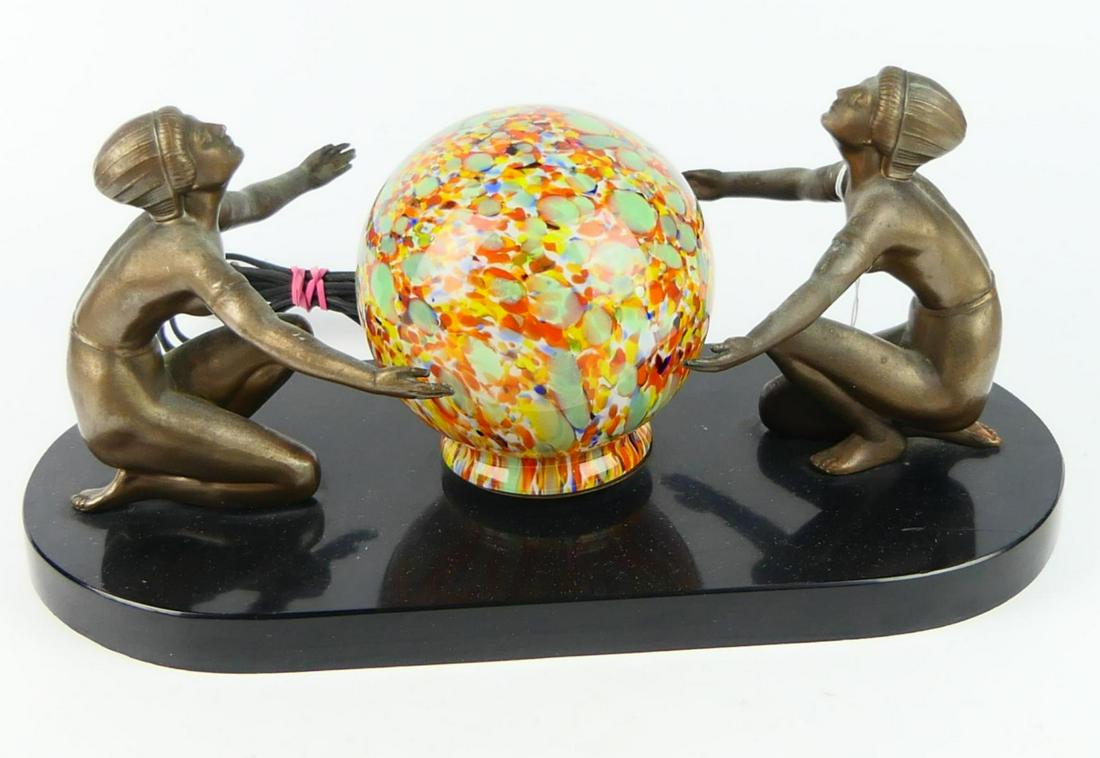 ANTIQUE DECO TABLE LAMP 2 FIGURES CZECH GLOBE (1 of 4)
