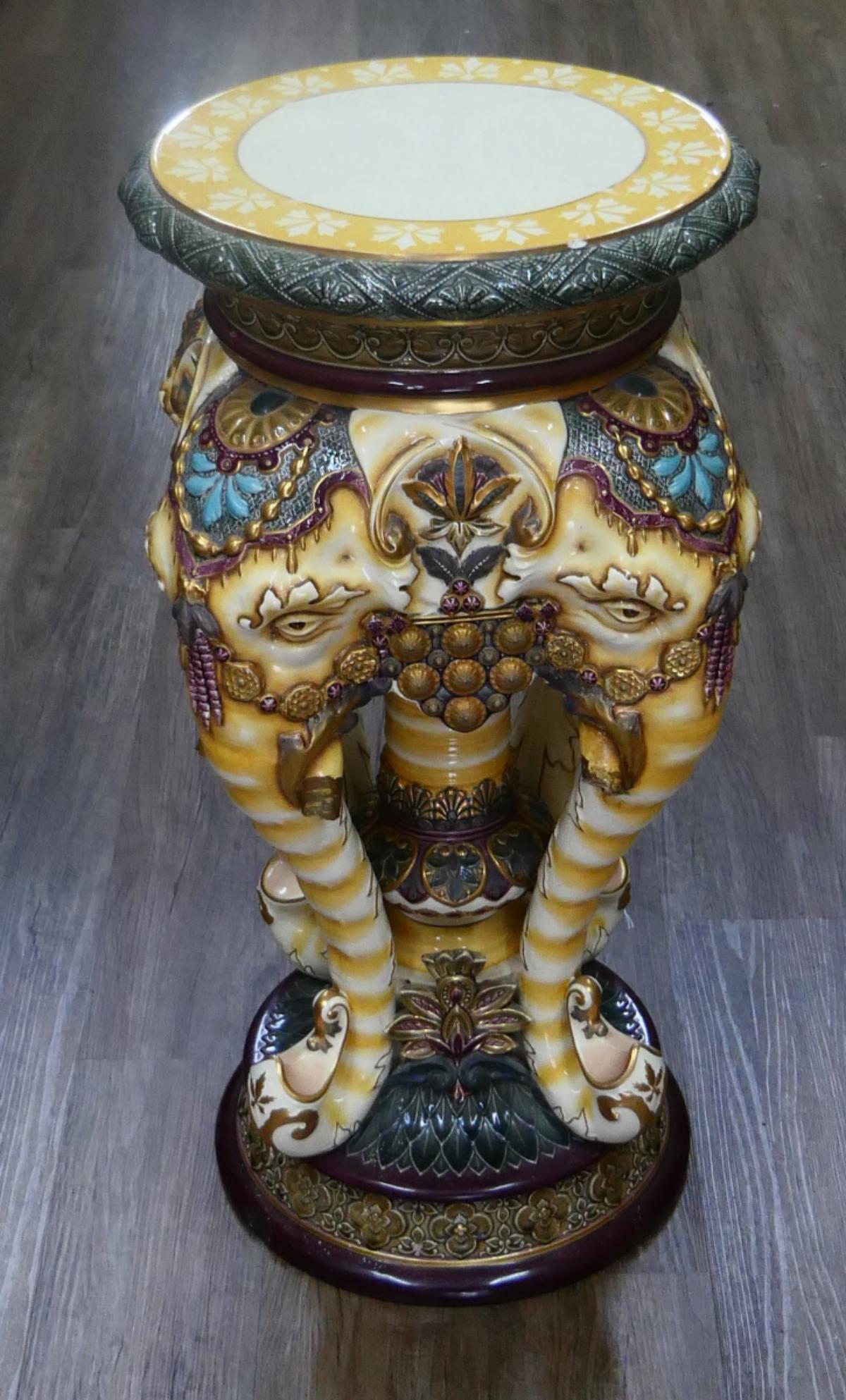 MONUMENTAL RORSTRAND SWEEDISH ELEPHANT PEDESTAL: Marked to inside base. measures 29" tall and 14" wide, early 20th century