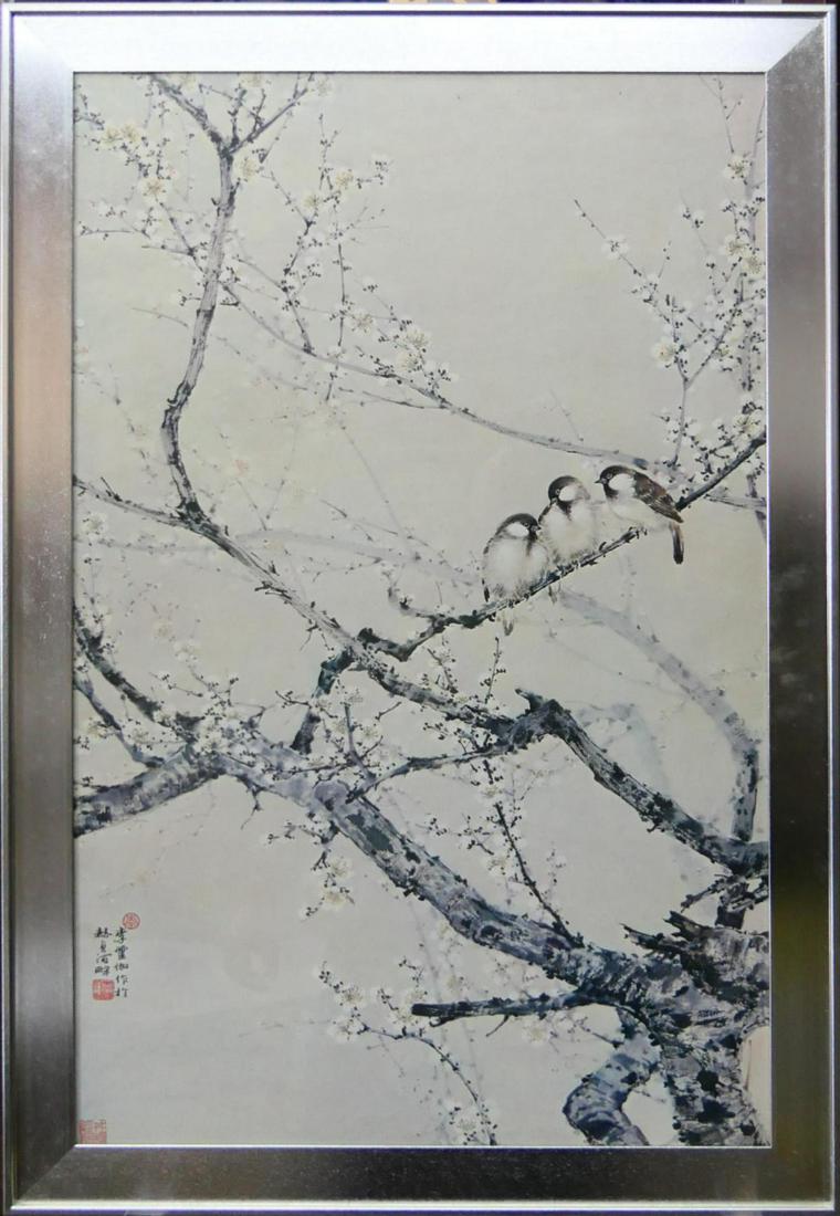 CHINESE LARGE PRINT OF CHERRY BLOSSOMS SIGNED (1 of 3)