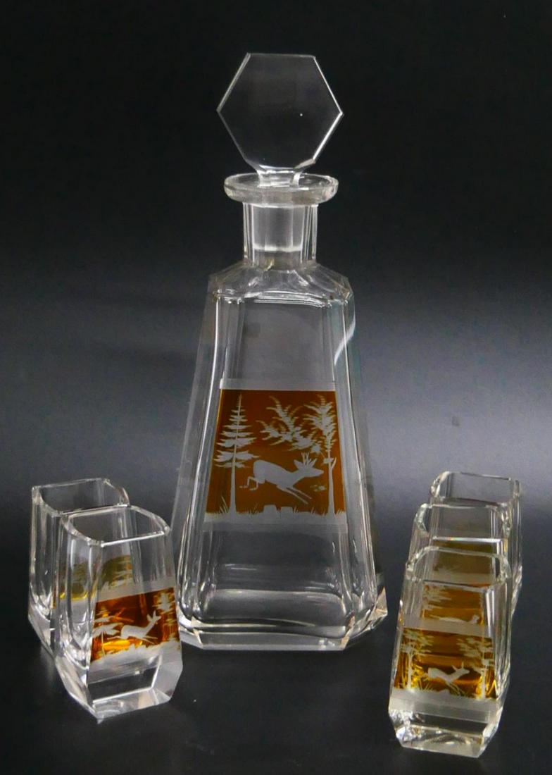 VINTAGE BOHEMIAN AMBER TO CLEAR CORDIAL SET (1 of 3)