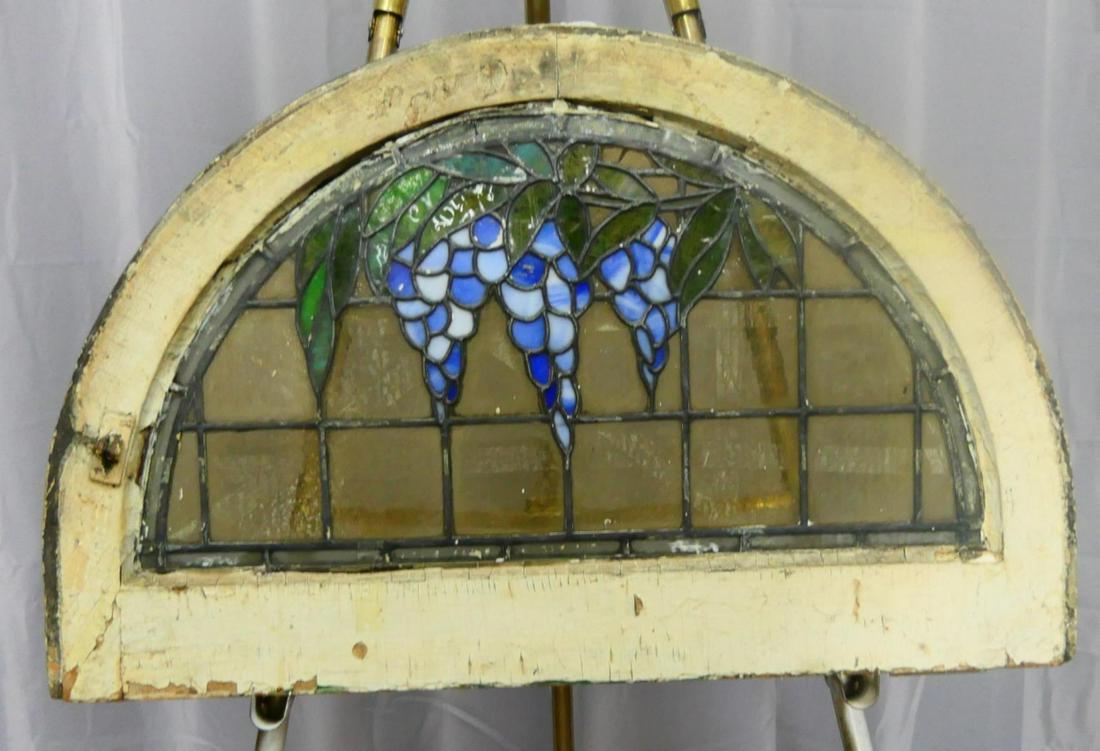ANTIQUE HALF MOON STAIN GLASS WINDOW (1 of 6)
