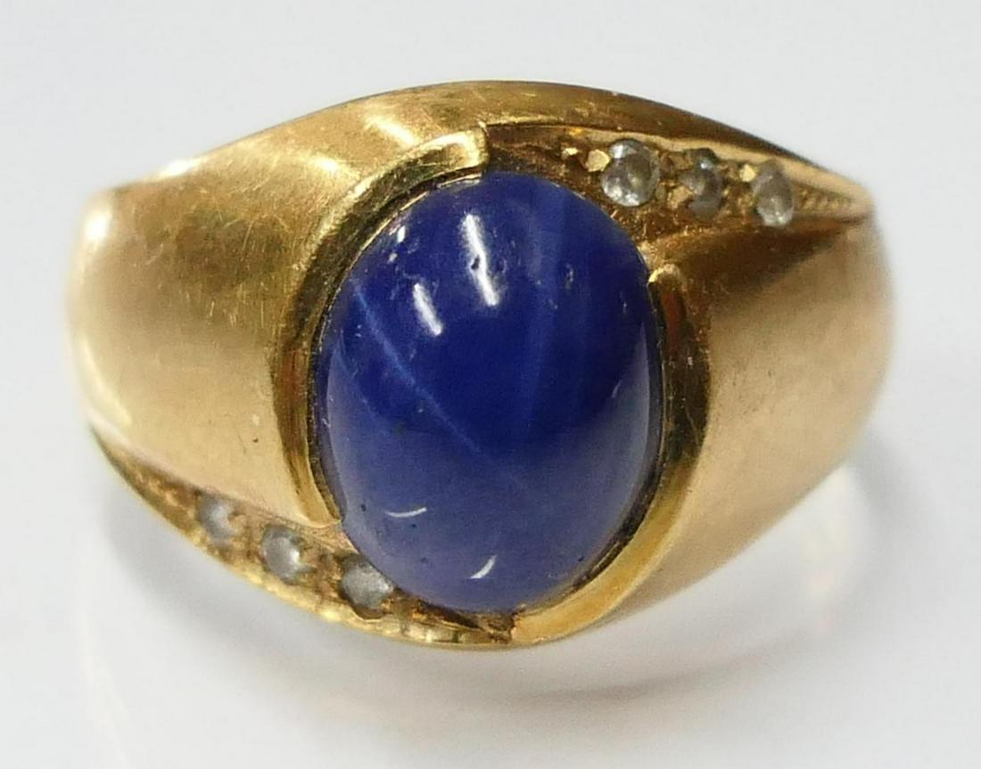 GENTS VINTAGE 18KT Y GOLD SAPPHIRE & DIAMOND RING (1 of 3)