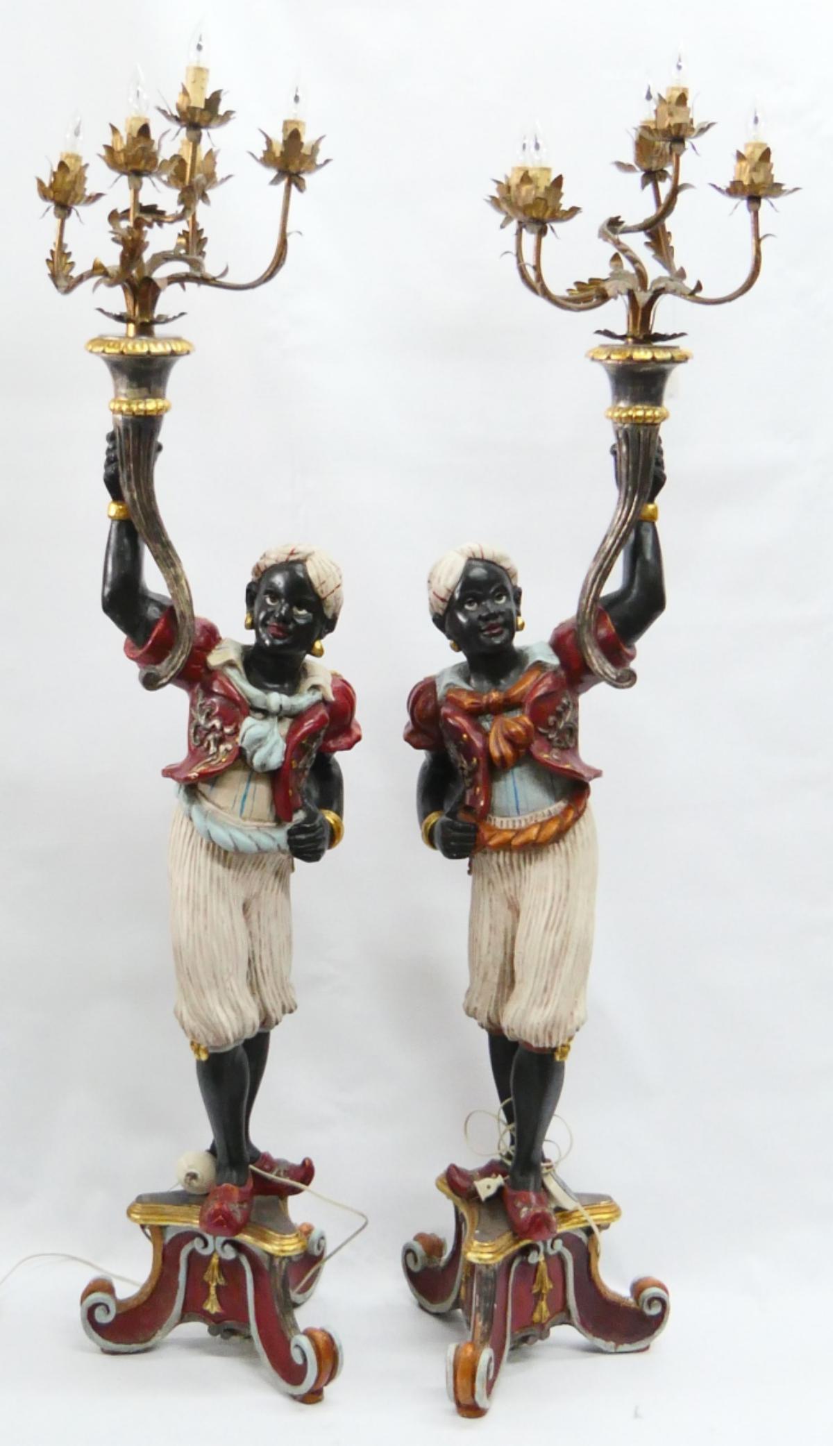PAIR OVERSIZED VINTAGE H. PAINTED BLACKAMOOR LAMPS (1 of 6)