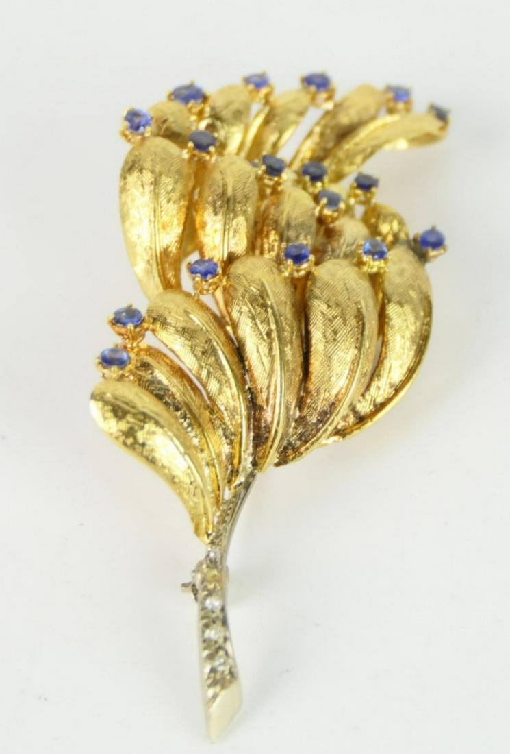 VINTAGE 18KT YELLOW GOLD DIAMOND & SAPPHIRE BROOCH (1 of 4)