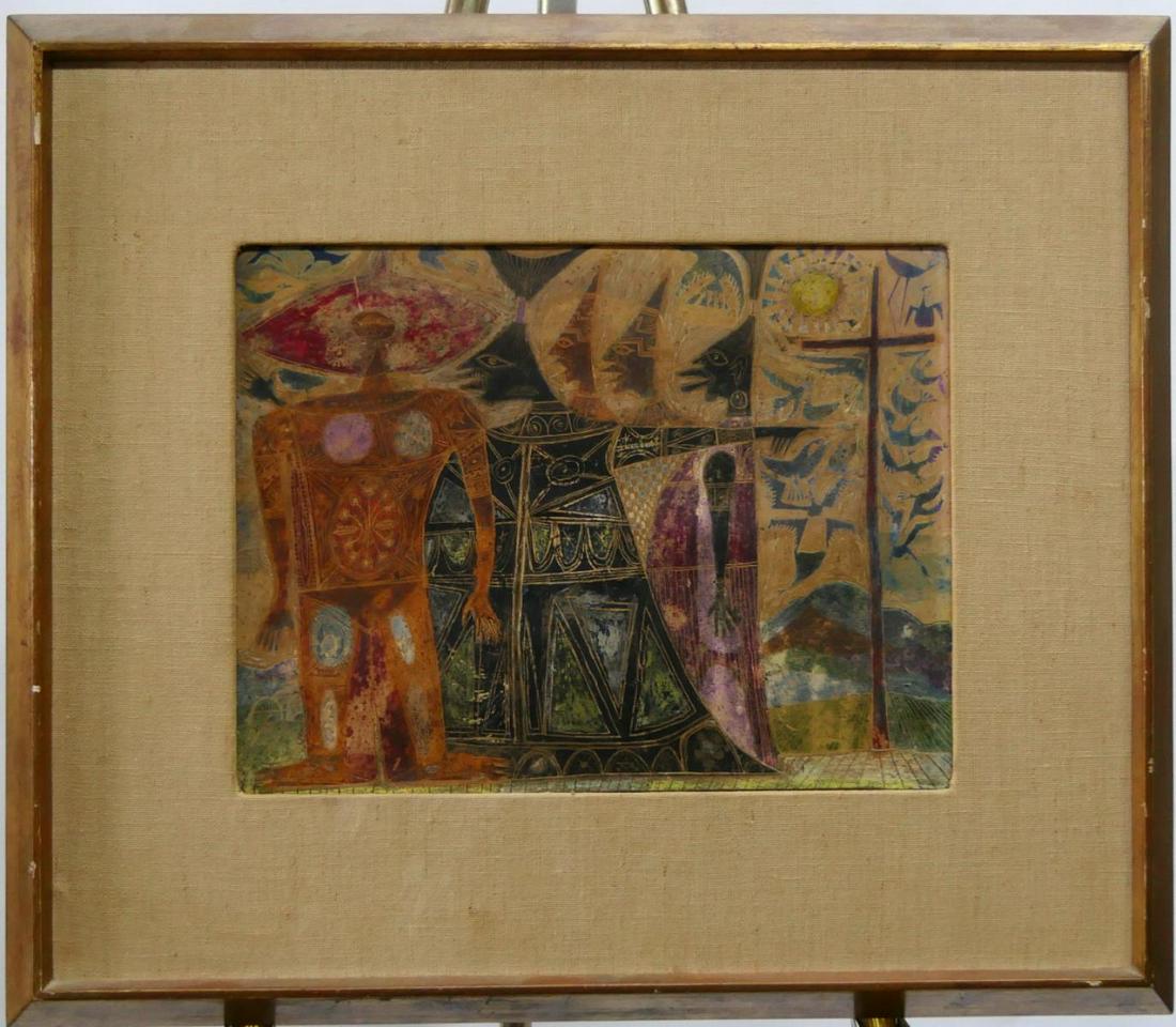 REX CLAWSON, ABSTRACTED FIGURES, MIXED MEDIA, 50'S (1 of 3)