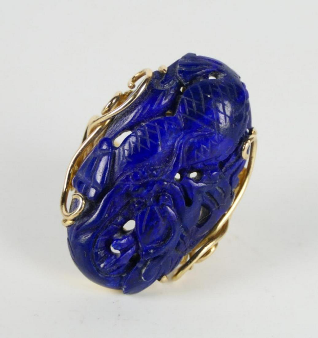 VINTAGE 14KT YELLOW GOLD LARGE LAPIS RING (1 of 2)