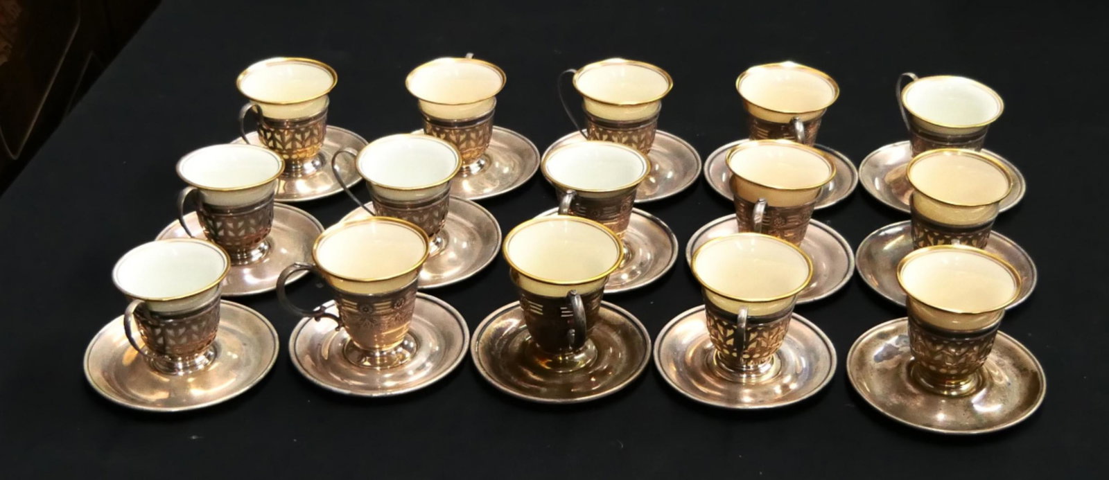 LENOX BELEEK (15) PR DEMITASE CUPS STERLING HOLDER (1 of 4)