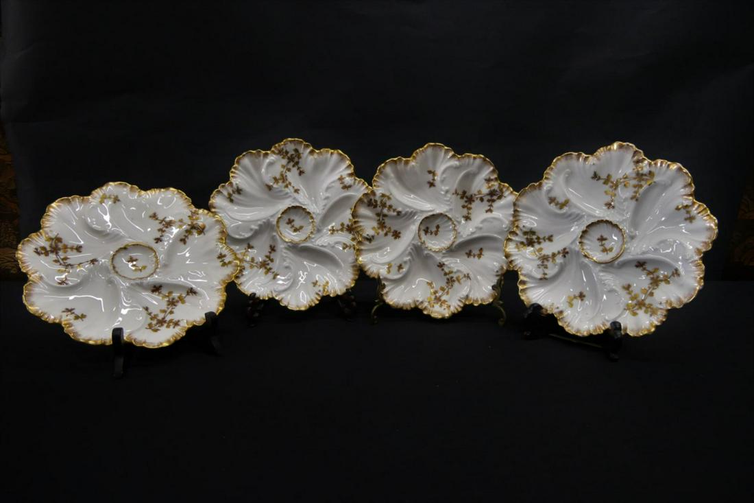 LIMOGES 19TH CENTURY OYSTER PLATES (4) HAND PAINTE (1 of 4)