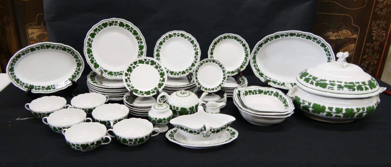RARE ANTIQUE MEISSEN GREEN IVY (53) PC. CHINA (1 of 4)