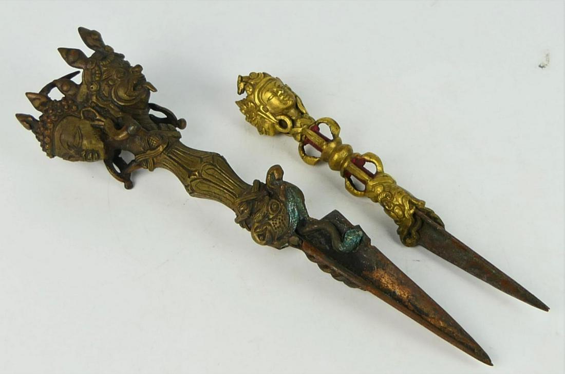 2 ANTIQUE INDO-TIBETAN PHURBA CEREMONIAL DAGGERS (1 of 6)