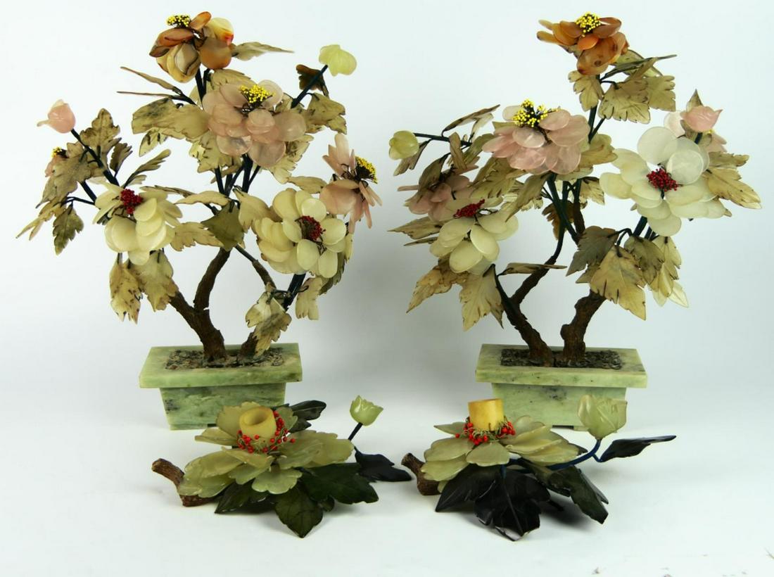 CHINESE UNUSUAL PR JADE TREES WITH CANDLE HOLDERS (1 of 2)