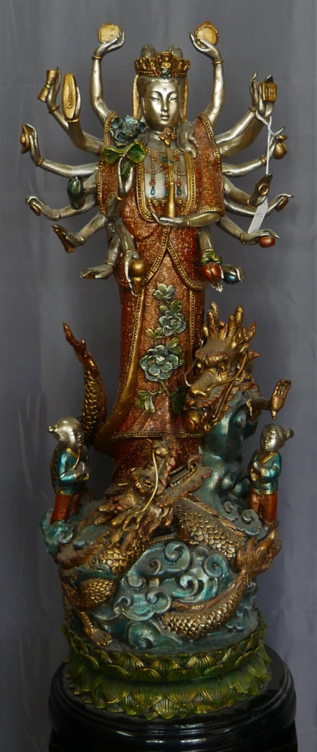 LARGE CHINESE POLYCHROME QUAN YIN GROUP SCULPTURE (1 of 9)