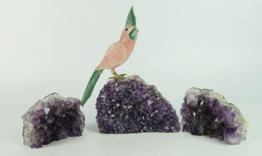 PRECIOUS ROSE QUARTZ, JADE AND AMETHYST PARROT (1 of 6)