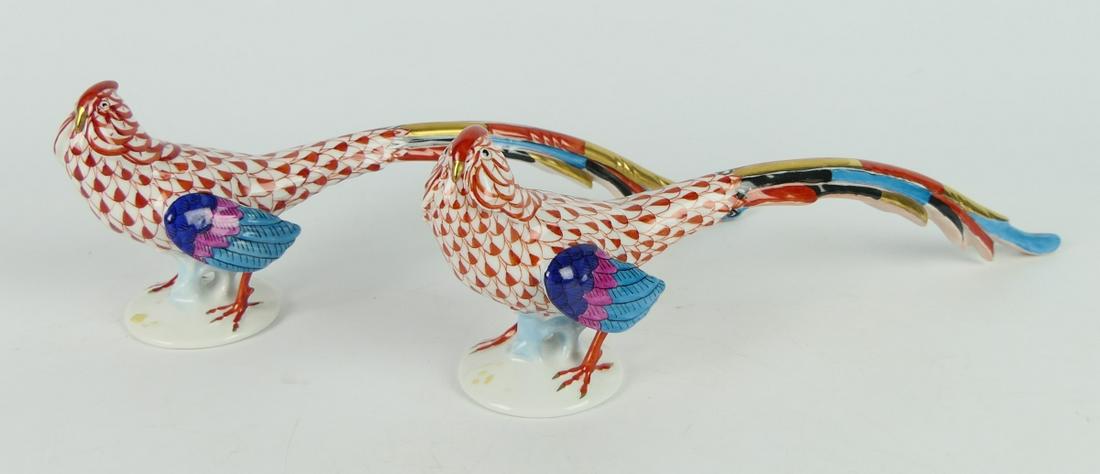 2 LONG HEREND PHEASENT PORCELAIN ORANGE FISHNET (1 of 4)