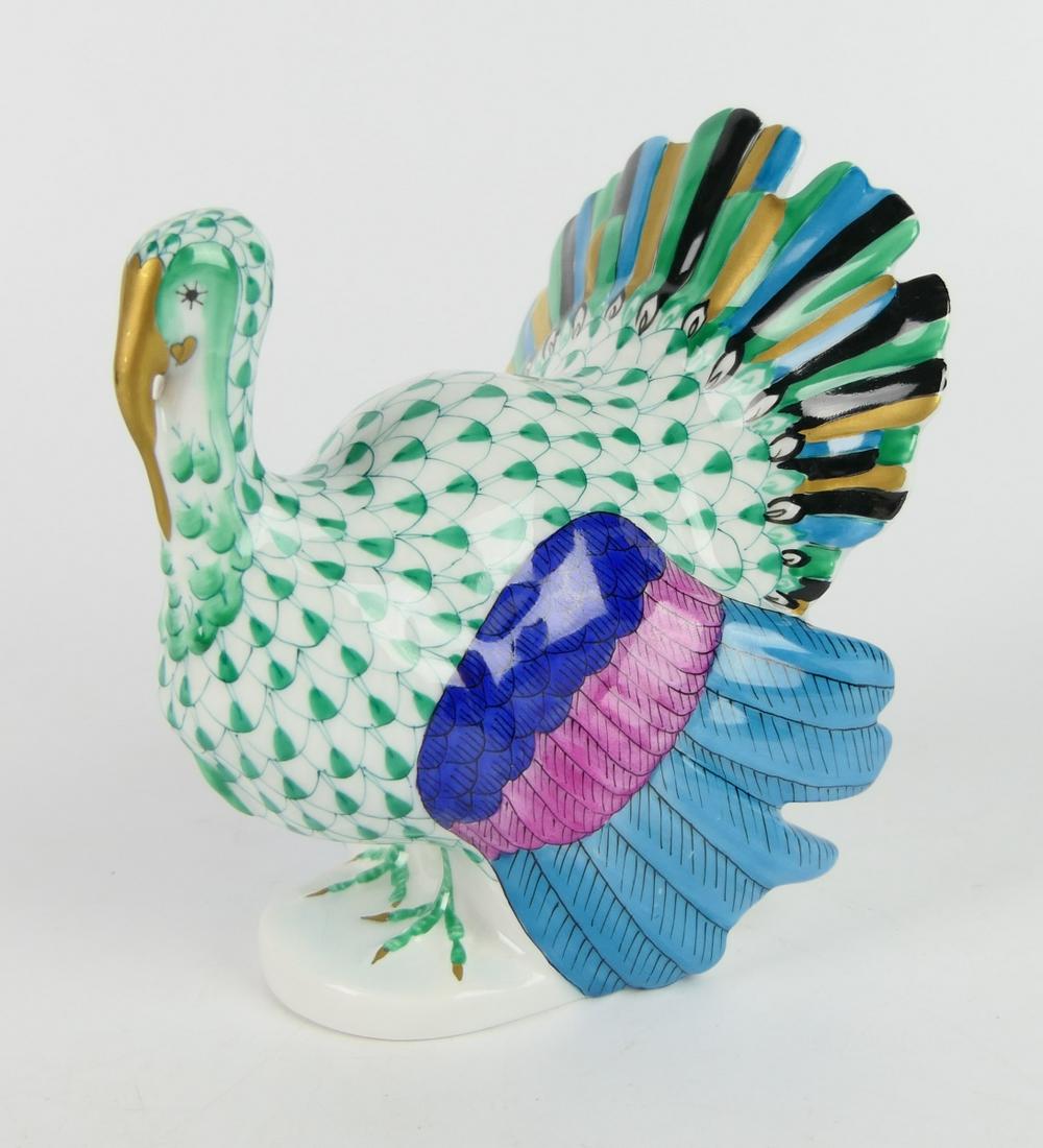 LARGE HEREND GREEN FISHNET TURKEY FIGURINE (1 of 4)