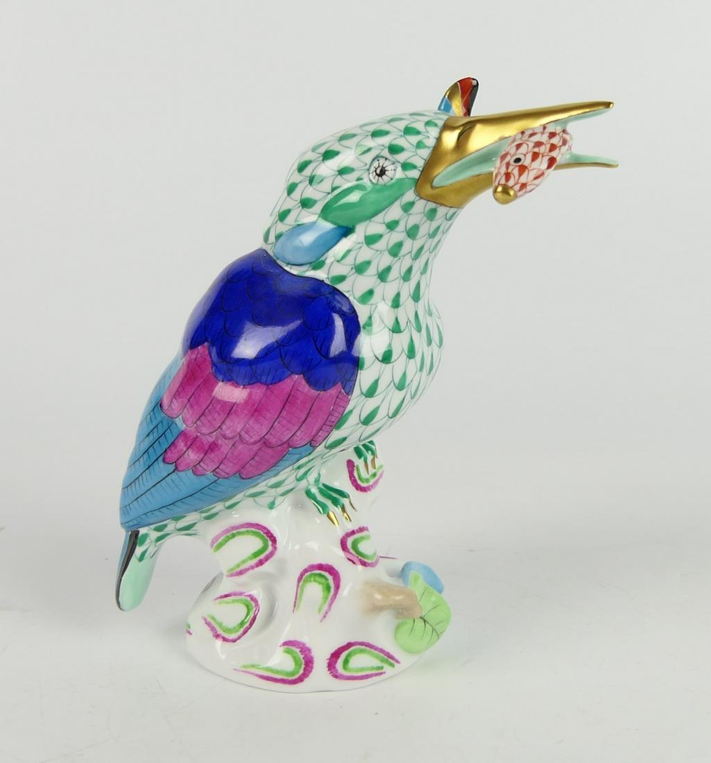 HEREND GREEN FISHNET PORCELAIN BIRD WITH FISH (1 of 4)