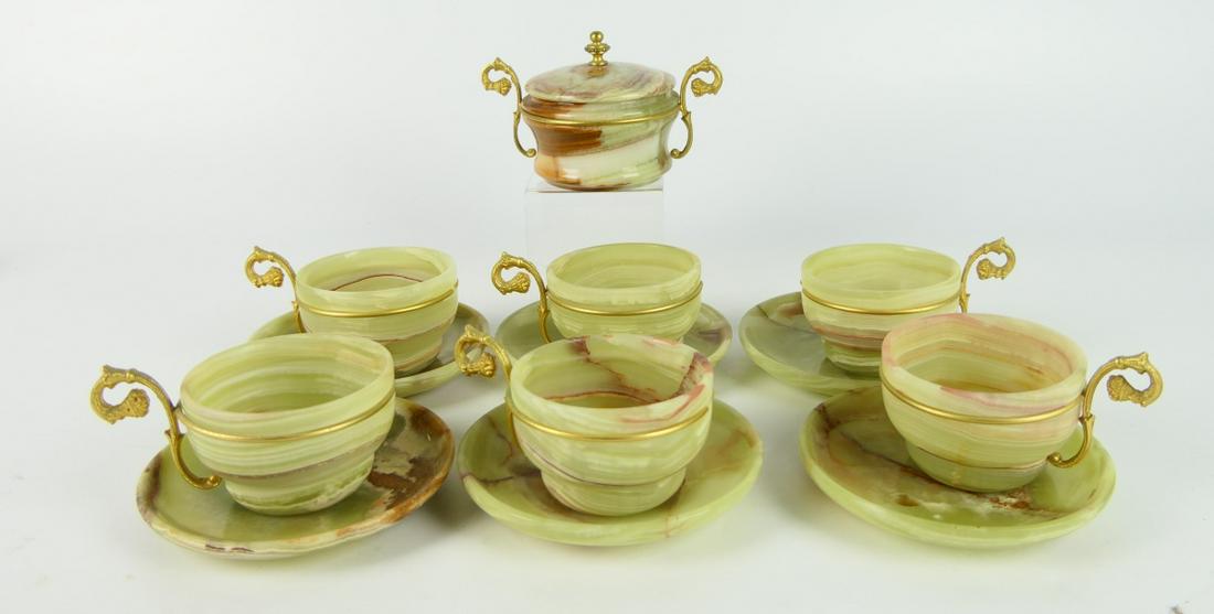 12 PC VINTAGE ONYX TEA CUPS & SAUCERS w/SUGAR BOWL (1 of 2)