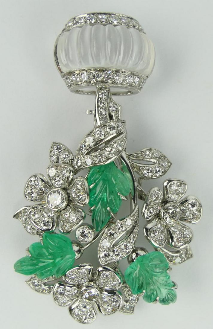 DECO DIAMOND & EMERALD FLORAL BROOCH (1 of 9)