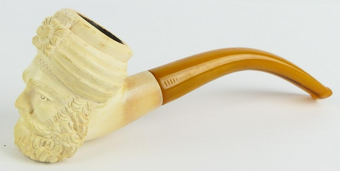 VINTAGE CARVED MEERSCHAUM PIPE MAN TURBIN & BEARD (1 of 4)