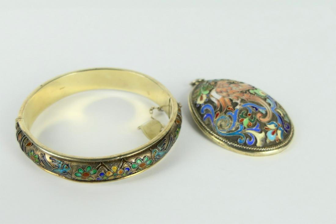 RUSSIAN ENAMEL OVER SILVER SUITE PENDANT BRACELET (1 of 3)