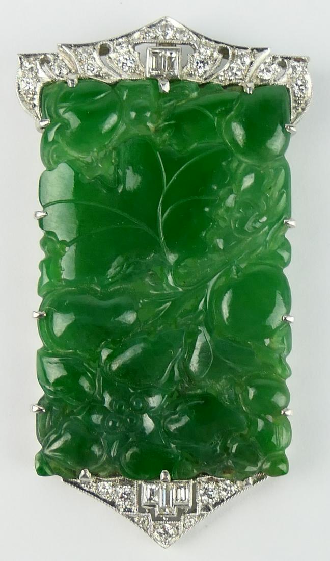 CHINESE NATURAL JADEITE PLATINUM W/DIAMOND PENDANT (1 of 6)