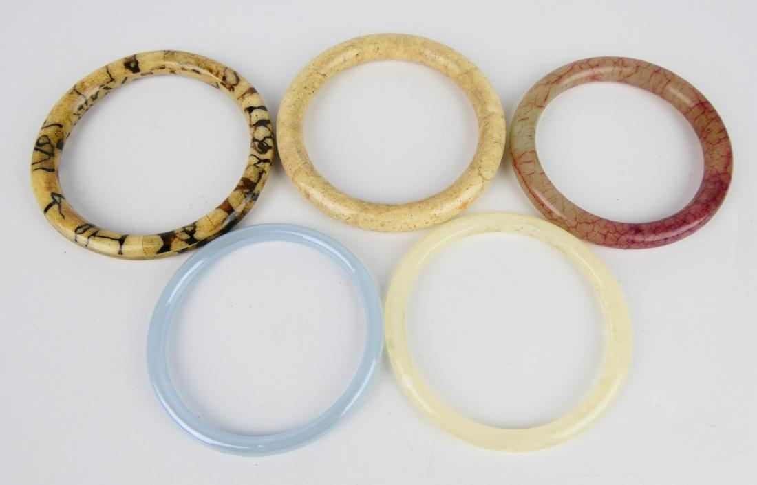 5 PC CHINESE MULTI STONE 3 1/1" BANGLE BRACELETS (1 of 4)