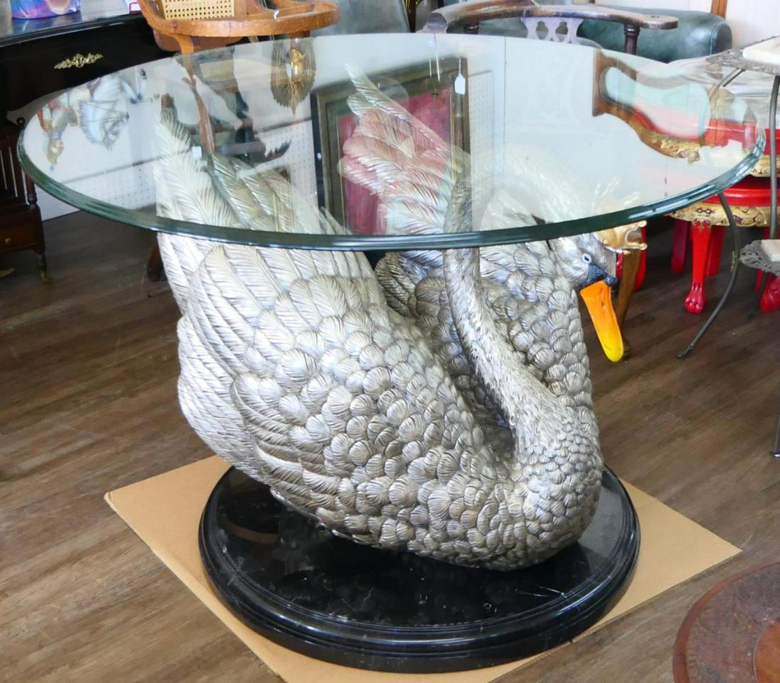 LARGE POLYCHROME BRONZE SWAN TABLE (1 of 4)