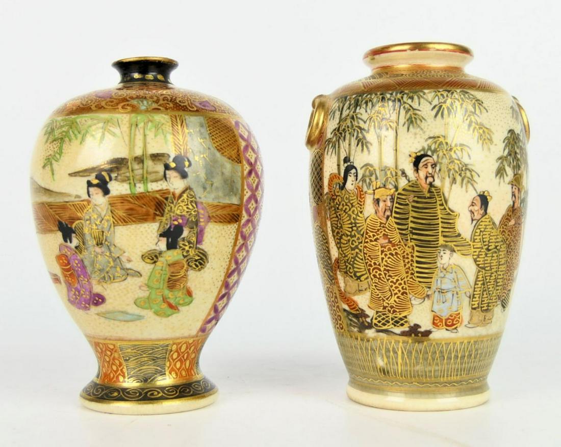 2 ANTIQUE JAPANESE SATSUMA PORCELAIN CABINET VASES (1 of 3)