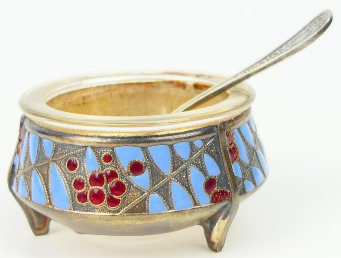 RUSSIAN LARGE ENAMEL 800 SILVE FOOTED SALT (1 of 5)