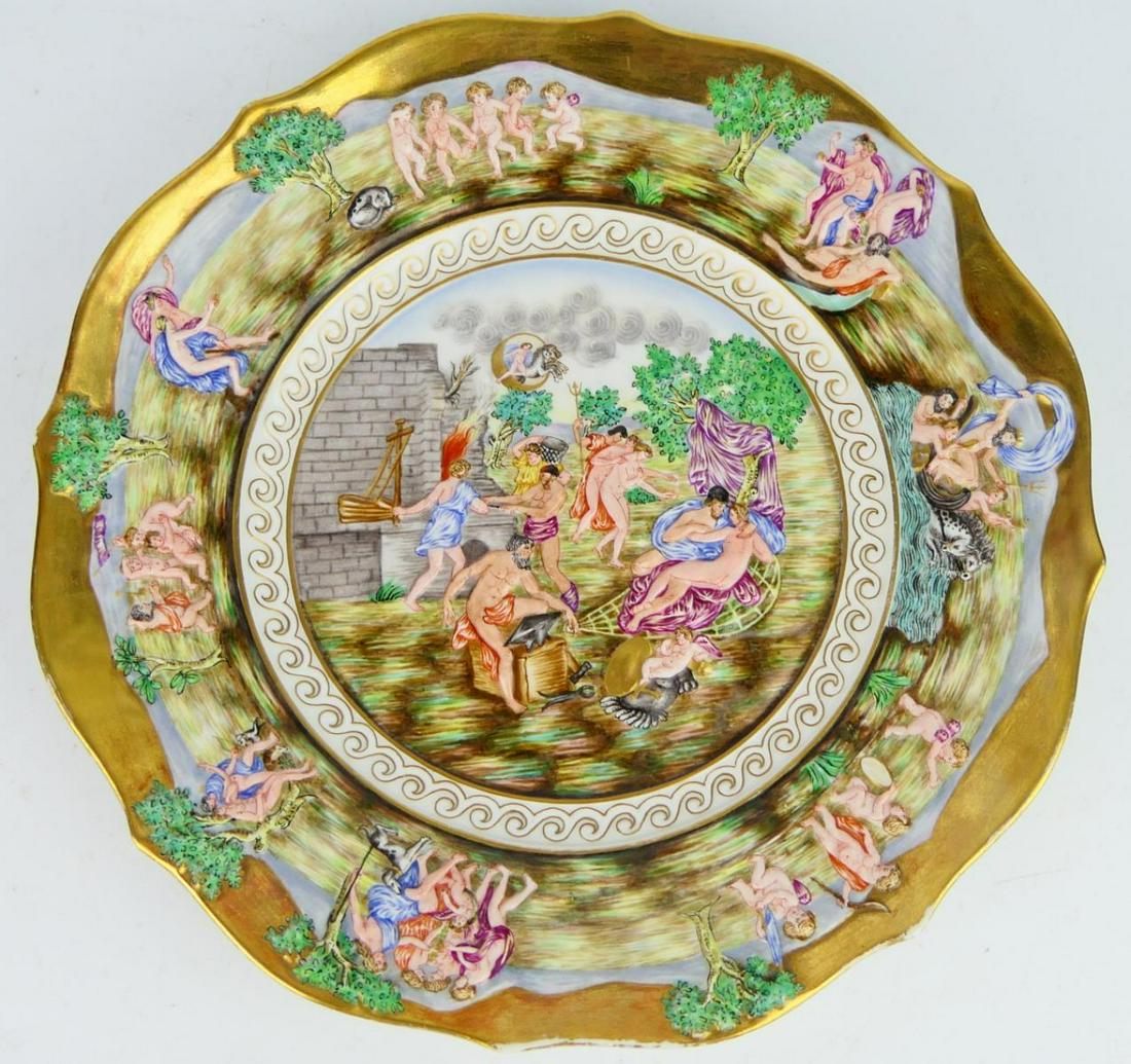 ANTIQUE CAPODIMONTE RELIEF PORCELAIN 9 1/2" PLATE: ANTIQUE CAPODIMONTE RELIEF PORCELAIN 9 1/2" PLATE