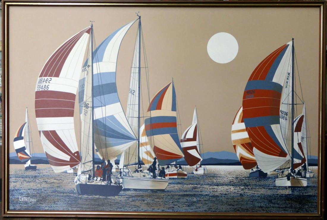 SIGNED LETTERMAN  OIL PAINTING OF SAIL BOATS (1 of 4)
