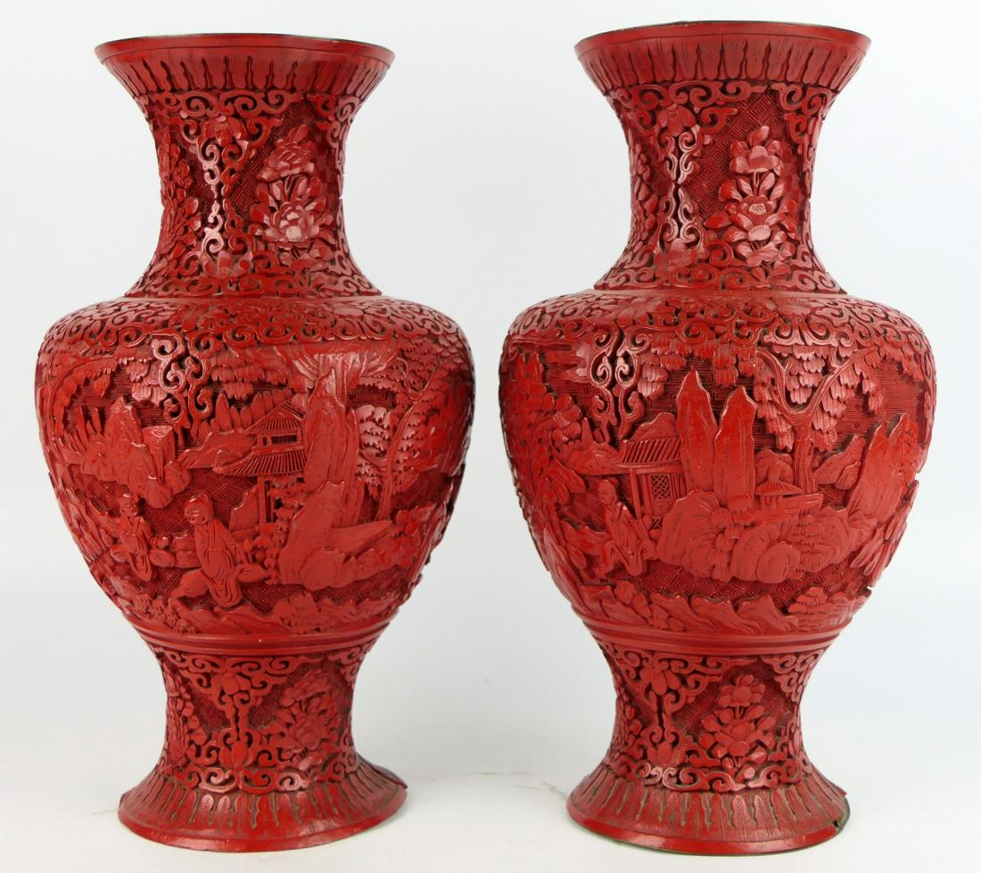 PAIR OF CHINESE 12" CINNABAR VASES (1 of 10)