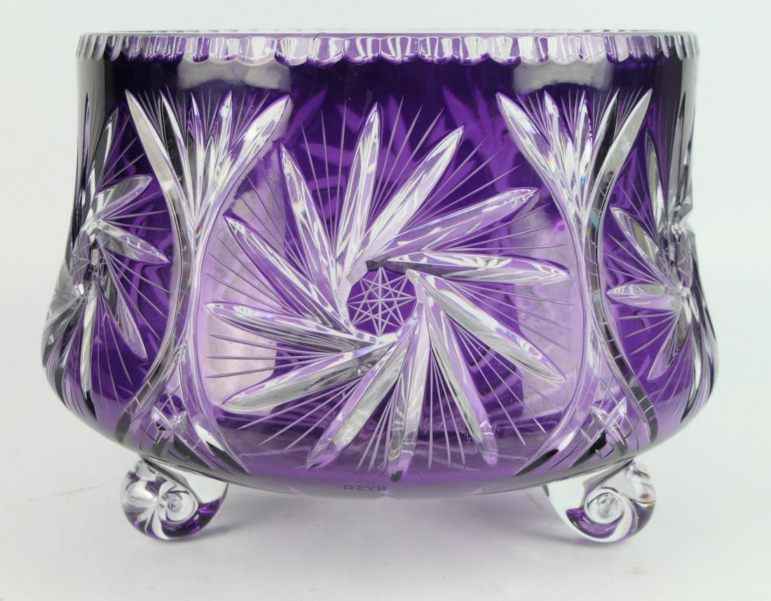8 1/2" TALL BOHEMIAN PURPLE DZYR LEAD CRYSTAL BOWL (1 of 4)