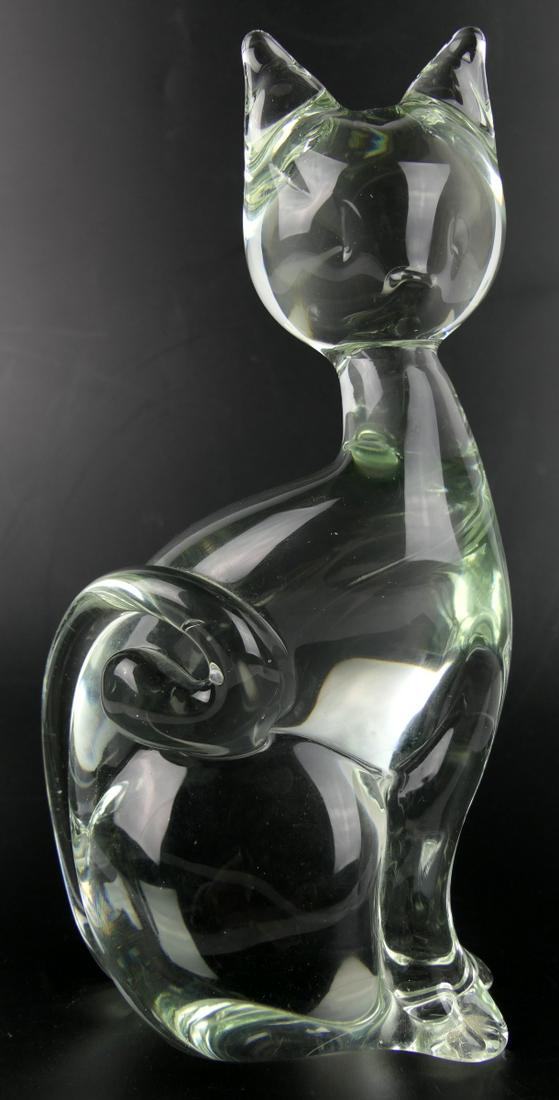 9 1/2" ART GLASS CAT: Art glass of a cat measures approx 9 1/2" tall x 5" widest point.
