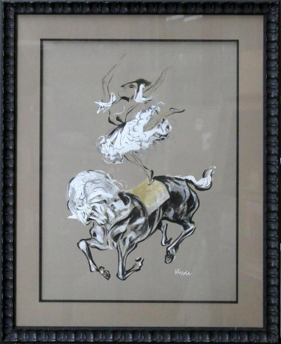 WILLIAM GROPPER (AMERICAN1897-1977) GUACHE HORSE: WILLIAM GROPPER (American 1897 - 1977). Circus Horse Rider. Gouache on paper. Signed bottom right. Total measurements approx 30" x 24" .