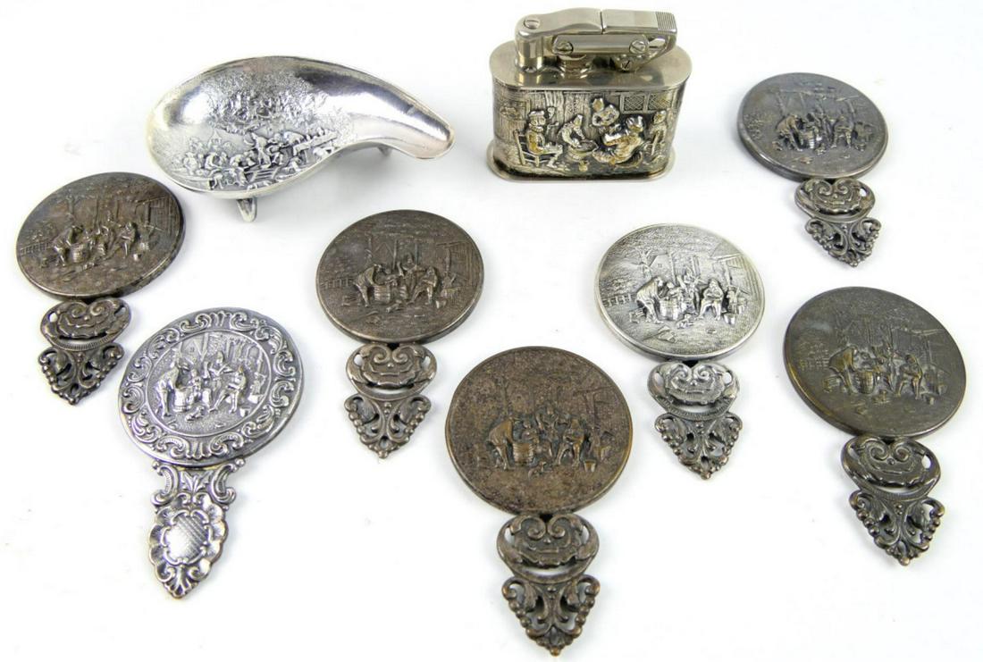 9 PCS DANISH SILVER PLATED REPOUSSE VANITY GROUP (1 of 12)