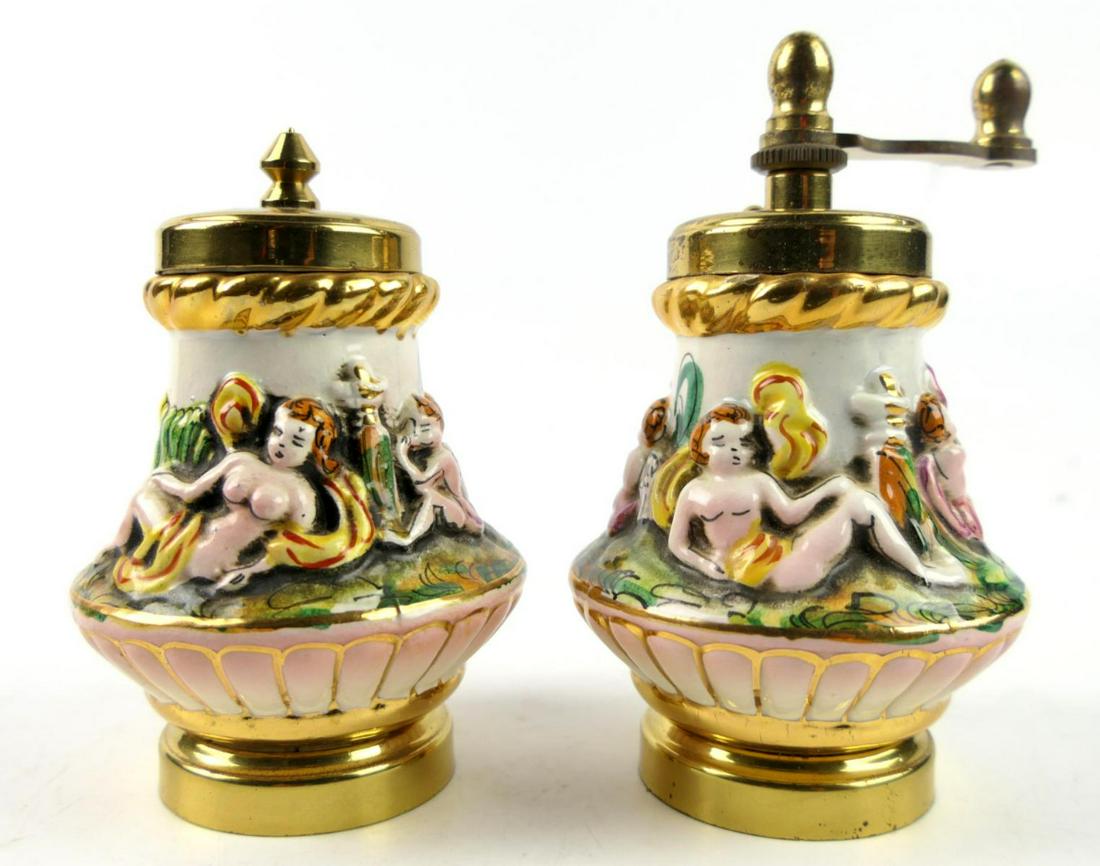 ANTIQUE CAPODIMONTE SALT & PEPPER SHAKERS: ANTIQUE CAPODIMONTE SALT & PEPPER SHAKERS 4" HEIGHT