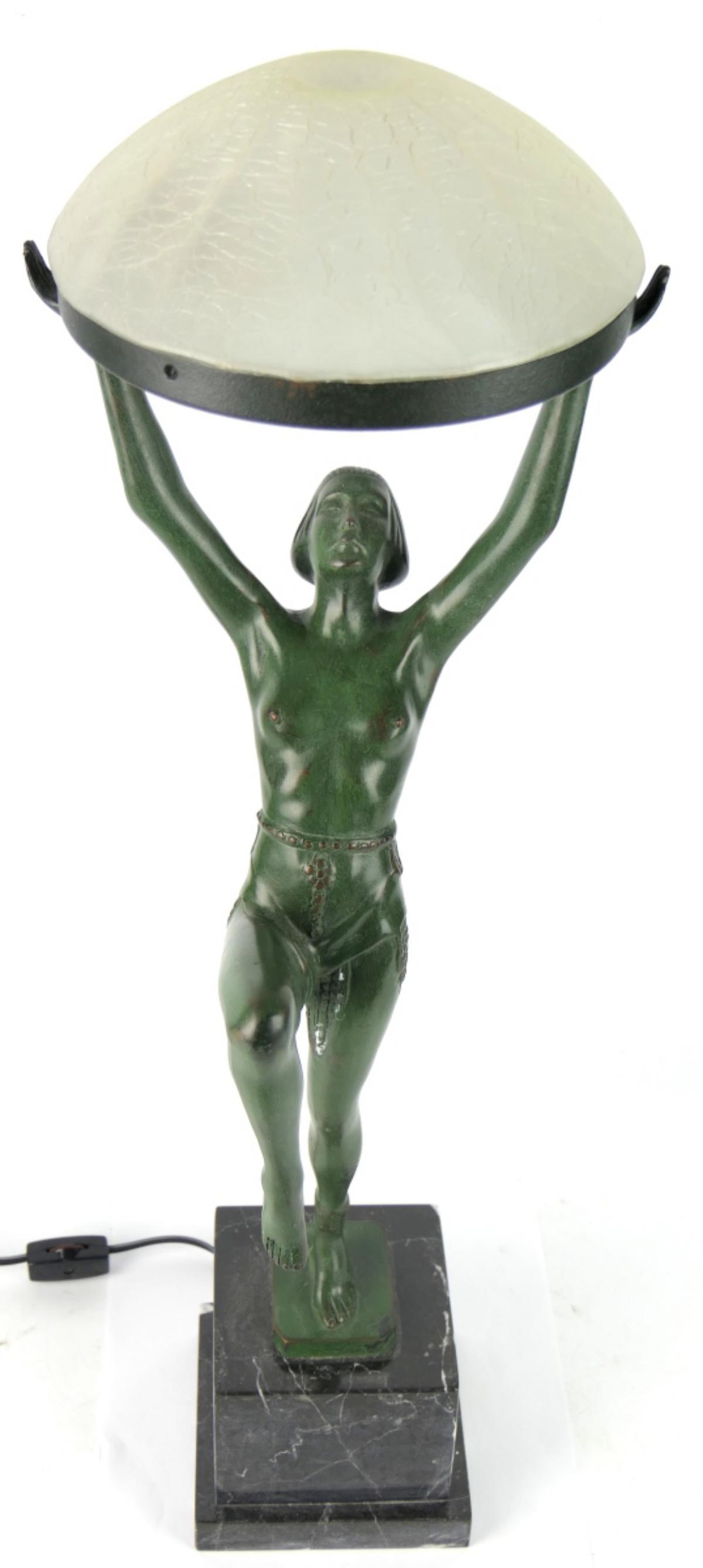 ART DECO BRONZE  LAMP W/ FROSTED GLASS SHADE (1 of 10)