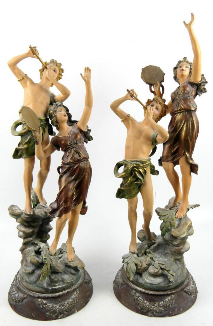 AFTER  MOREAU PAIR OF PAINTED FRENCH BRONZE SCULP (1 of 9)