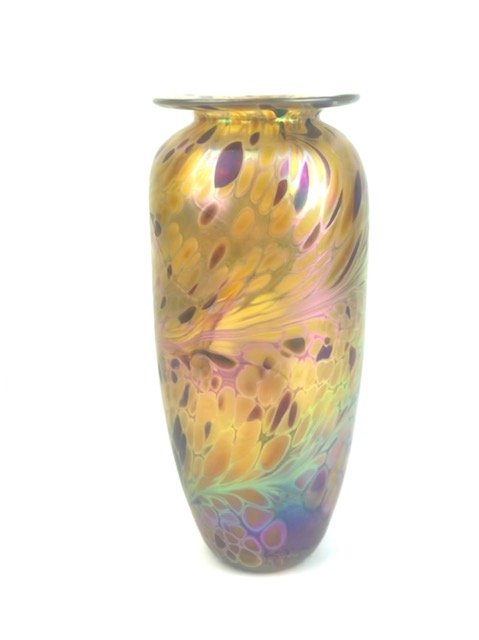 BRIAN MAYTUM ART GLASS VASE 10". (1 of 5)