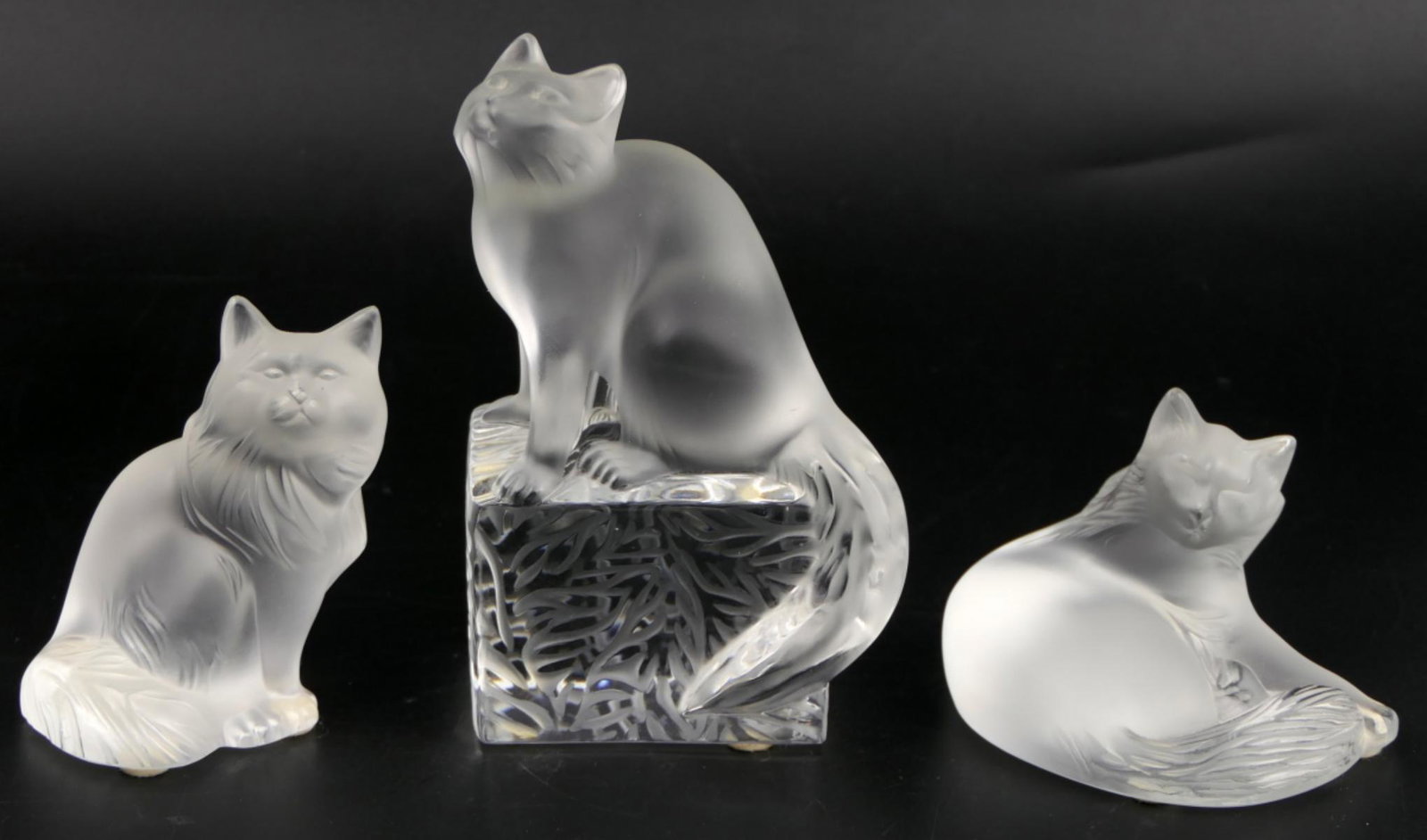 3 PC LALIQUE FRANCE CRYSTAL CAT SCULPTURES (1 of 5)