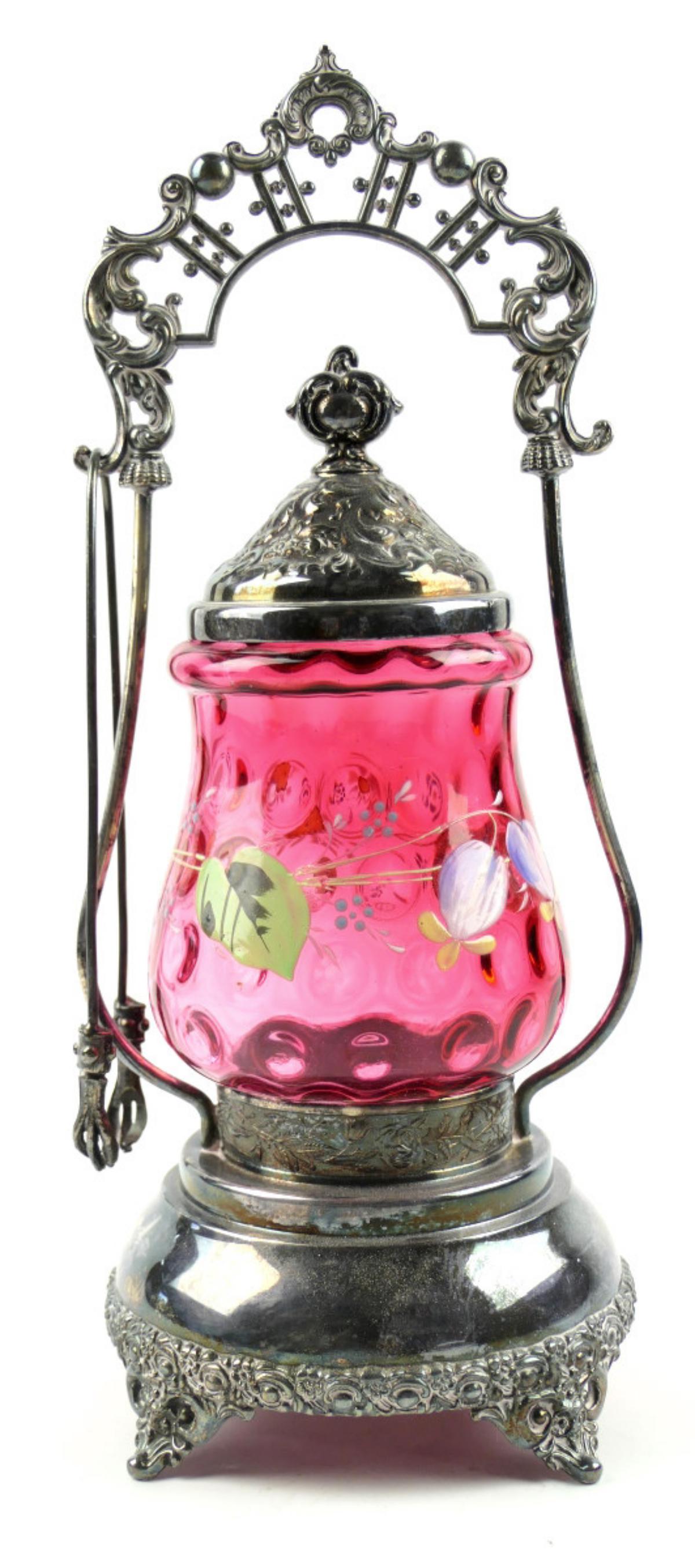 ANTIQUE 12" PICKLE CRANBERRY GLASS JAR (1 of 6)