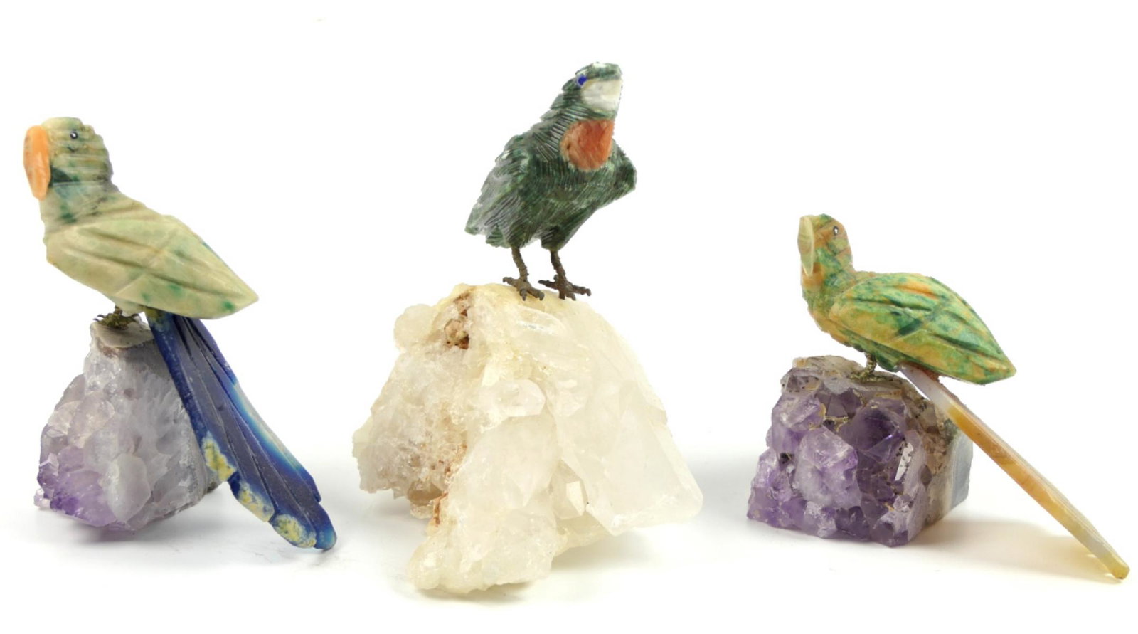 3PC BRAZILIAN JASPER CARVED BIRDS ON CRYSTAL (1 of 4)