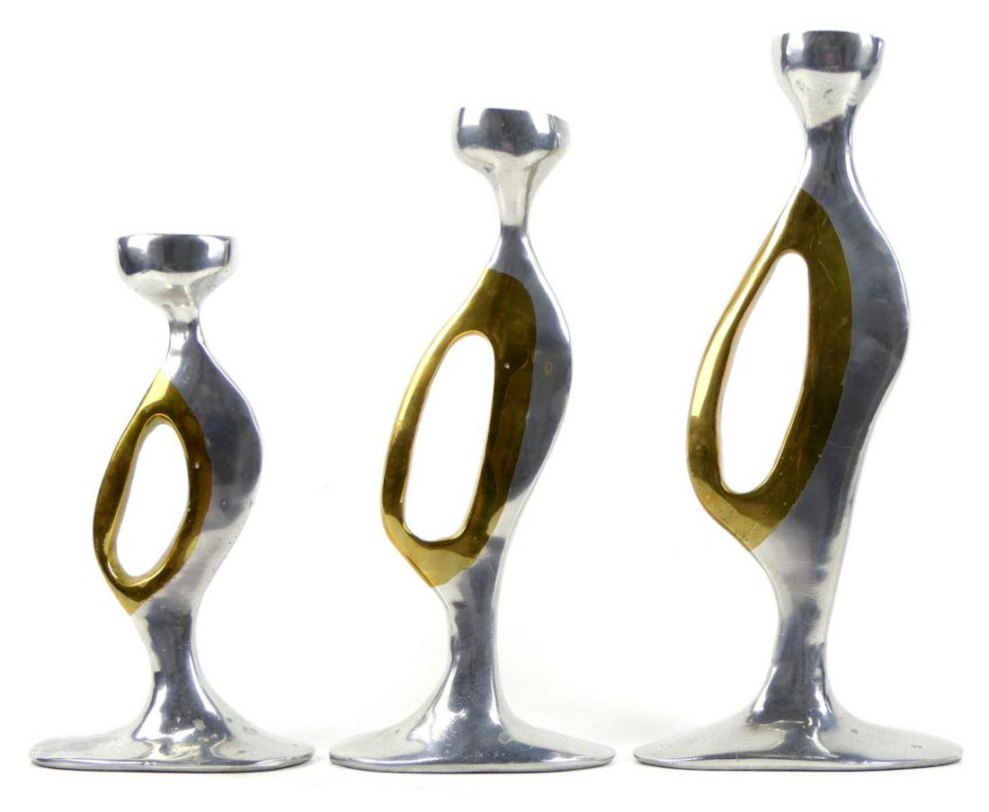 (3) MODERN BRUTALIST STYLE METAL CANDLESTICKS (1 of 5)