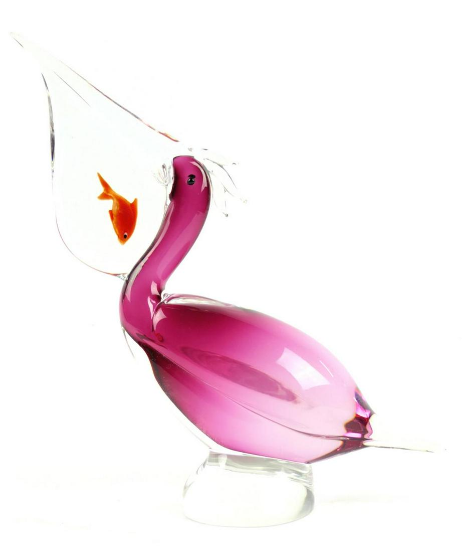 LG MURANO ART GLASS PELICAN W/ FISH SCULPTURE (1 of 5)
